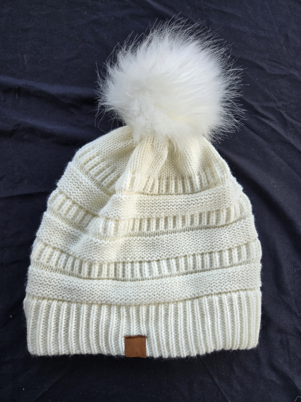 Ivory Knitted Pom Beanie